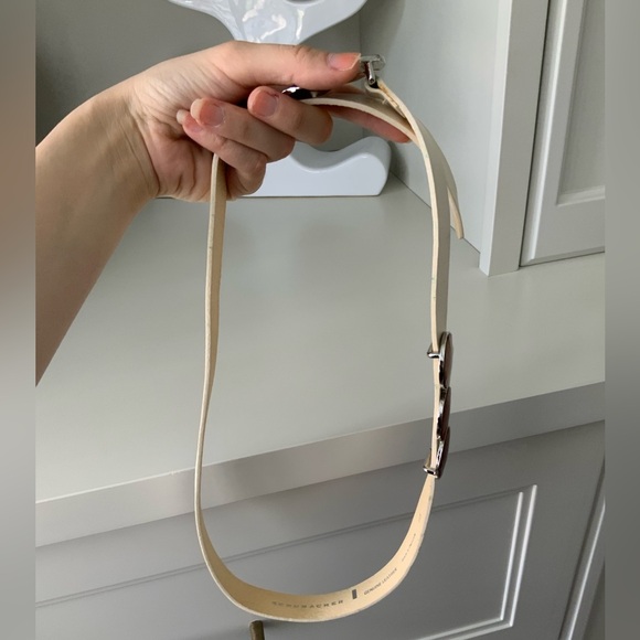 DOROTHEE SCHUMACHER FARFETCH Pebbled Cream Leather Brown Metal Disc Belt Size 85 - Picture 10 of 16